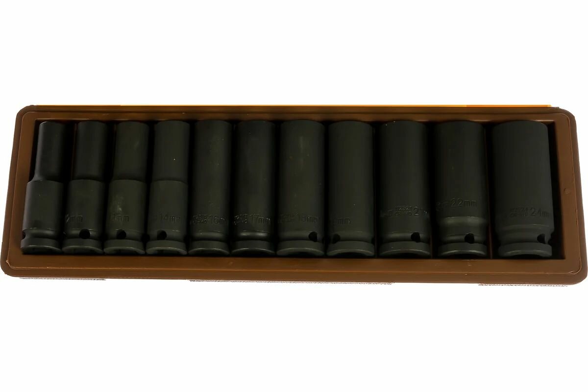 Набор головок торцевых глубоких для ударного инструмента 1/2"DR, 10-24 мм, 11 предметов 912511Ombra