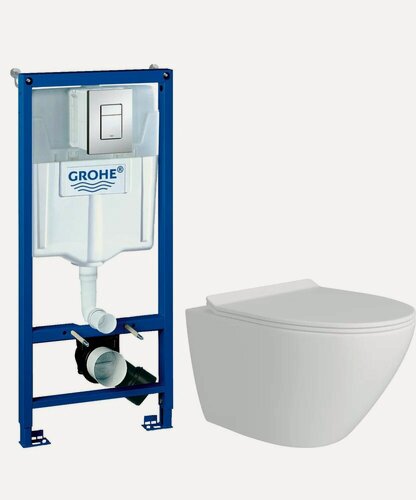 Изображение товара Комплект 2 в 1 Унитаз подвесной Teymi Lina Pro T40106 / Инсталляция с кнопкой Grohe Rapid SL 38772001 цвет хром