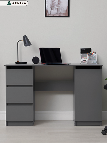 Изображение товара Письменный стол ARNIKA Довер, с тумбой, серый, 120х75.4х50 см