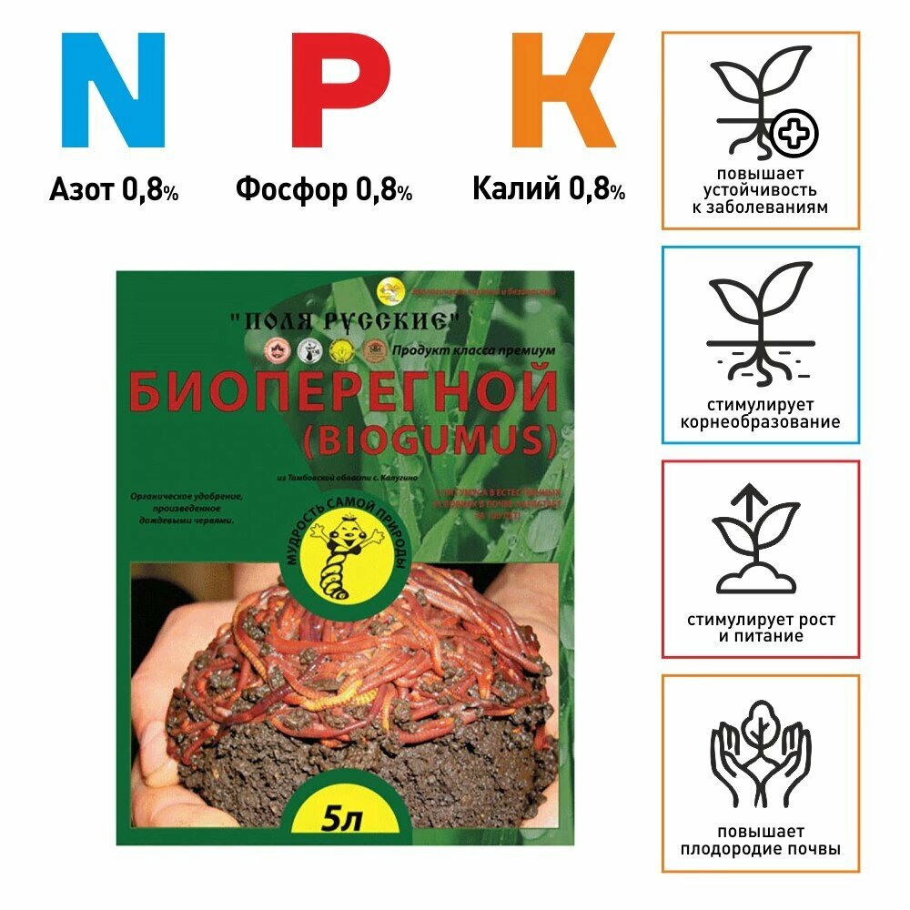Удобрение органическое Биогумус для экологически чистого земледелия  Поля Русские   5 л