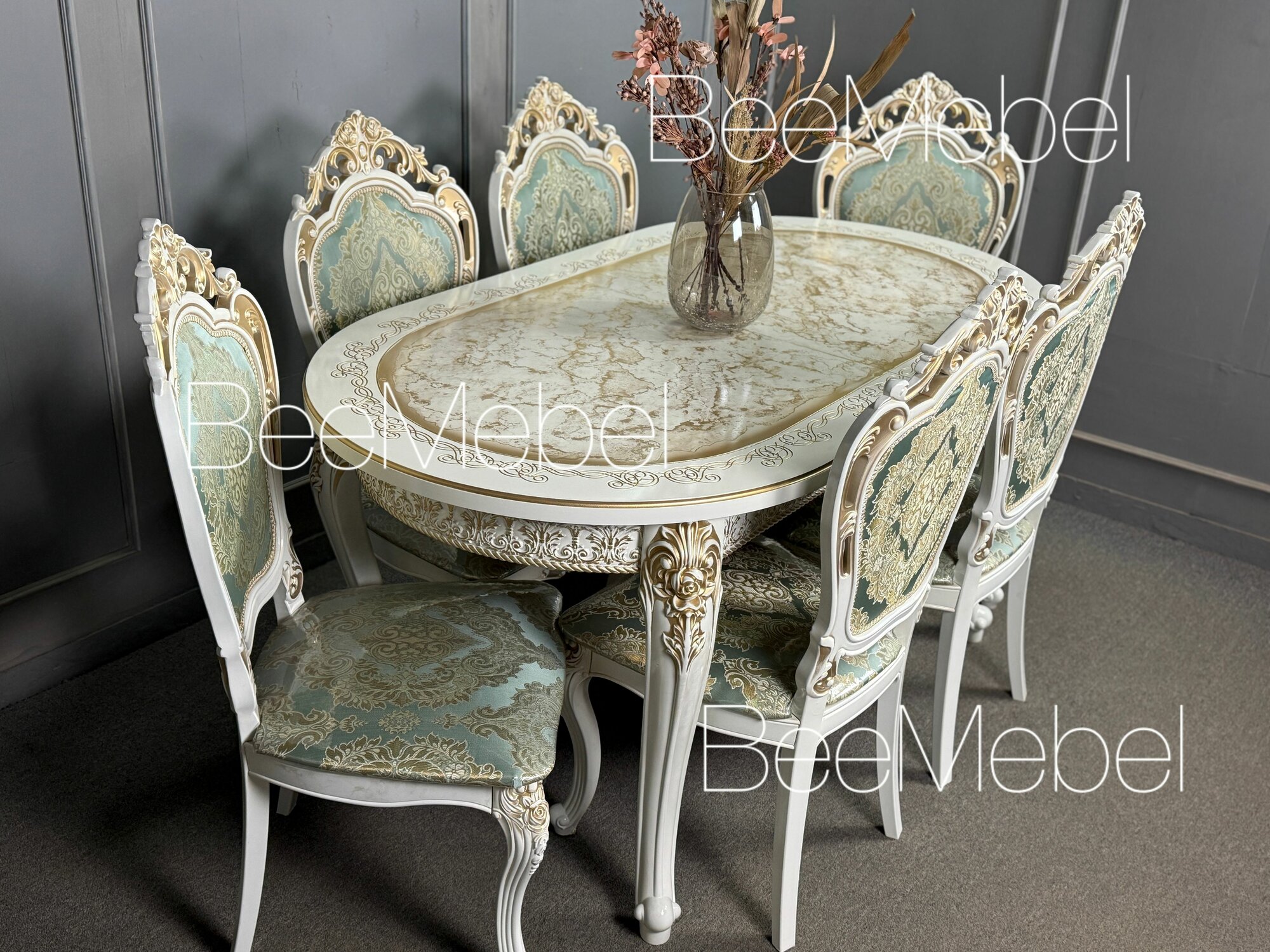 Обеденная группа, стол овальный и 6 стульев Роза