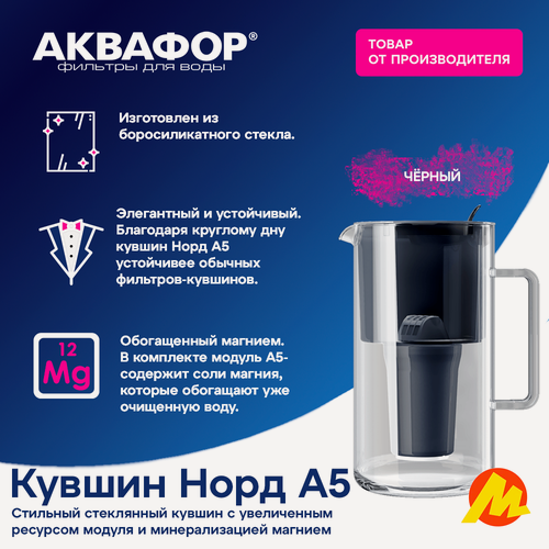 Изображение товара Водоочиститель Аквафор Норд P145A5FM, кувшин, модель, черный 2,5 литра