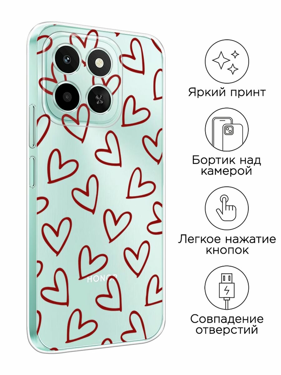 Чехол на Honor X6c / Хонор X6c с принтом "Little hearts doodles 2 - 14 февраля", прозрачный — фото 1