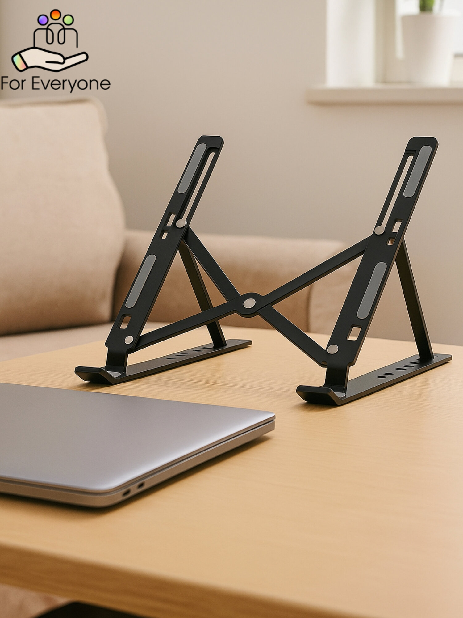 Подставка для ноутбука складная с регулировкой угла наклона антискользящая черная