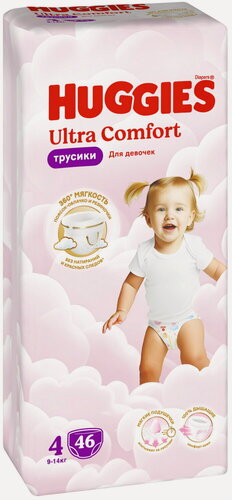 Изображение товара Трусики-подгузники Huggies Ultra Comfort, размер 4 (9-14 кг), 46 шт, для девочек