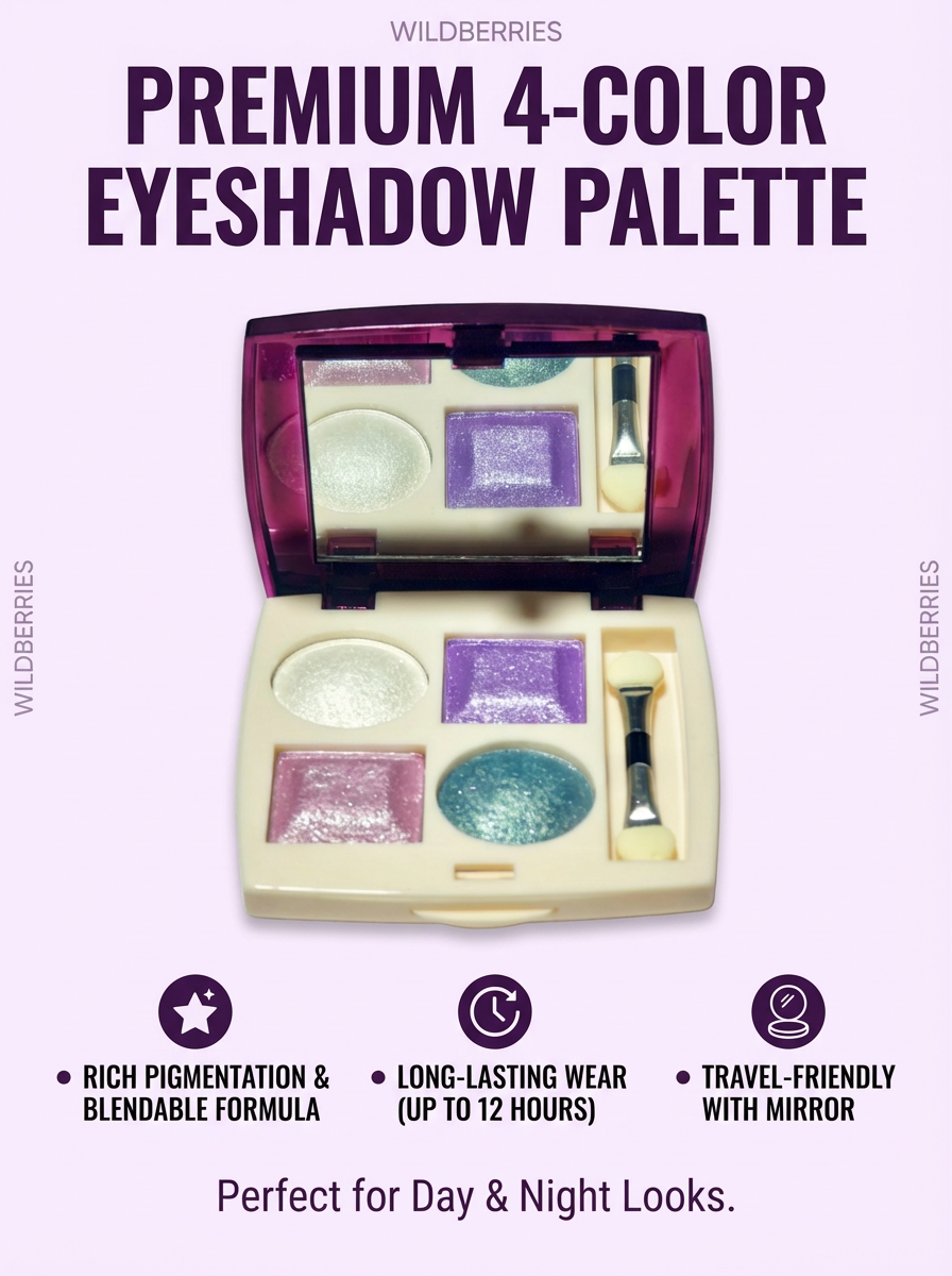 Тени для век Savdo belgisi Yo'q O'DIFU "Smart Mineral", с аппликатором, гипоаллергенные, 4 оттенка