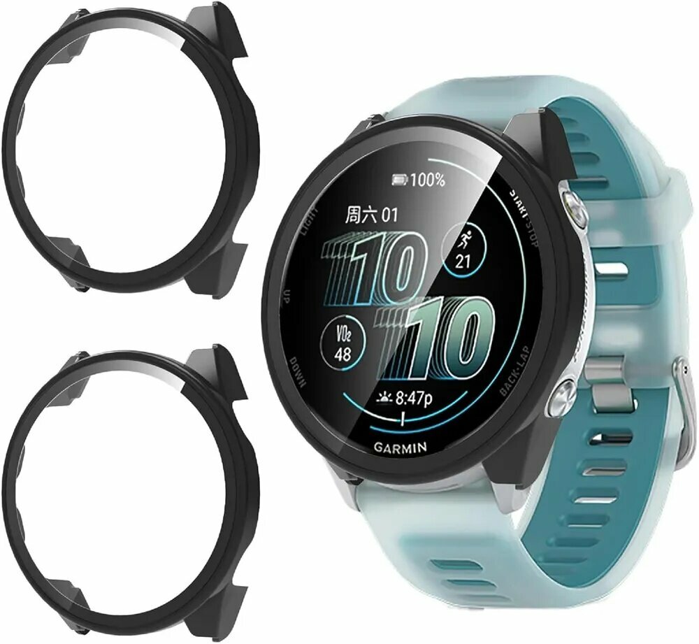 Чехол, совместимый с Garmin Forerunner 570 42 мм 47 мм, 2 шт. защитная стеклянная пленка + прозрачная жесткая пластиковая рамка+прозрачный чехол