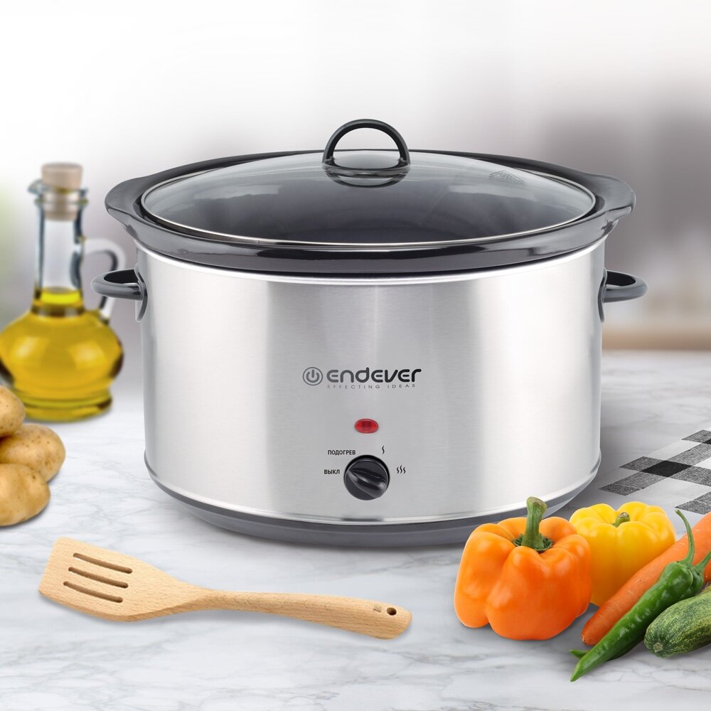 Медленноварка ENDEVER Vita-113, керамика, нержавеющая сталь, эффект русской печи