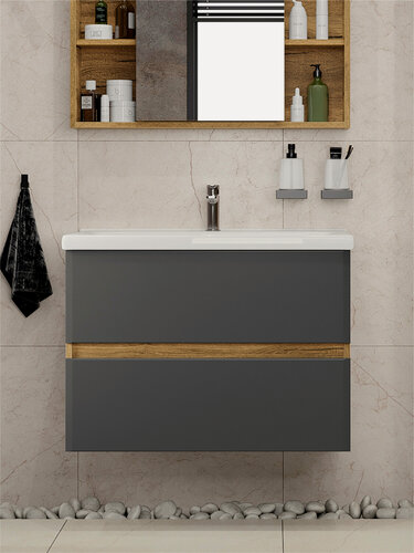 Изображение товара Тумба подвесная SanStar Graffa 100 Без раковины для ванной комнаты Дуб вотан, графит софт