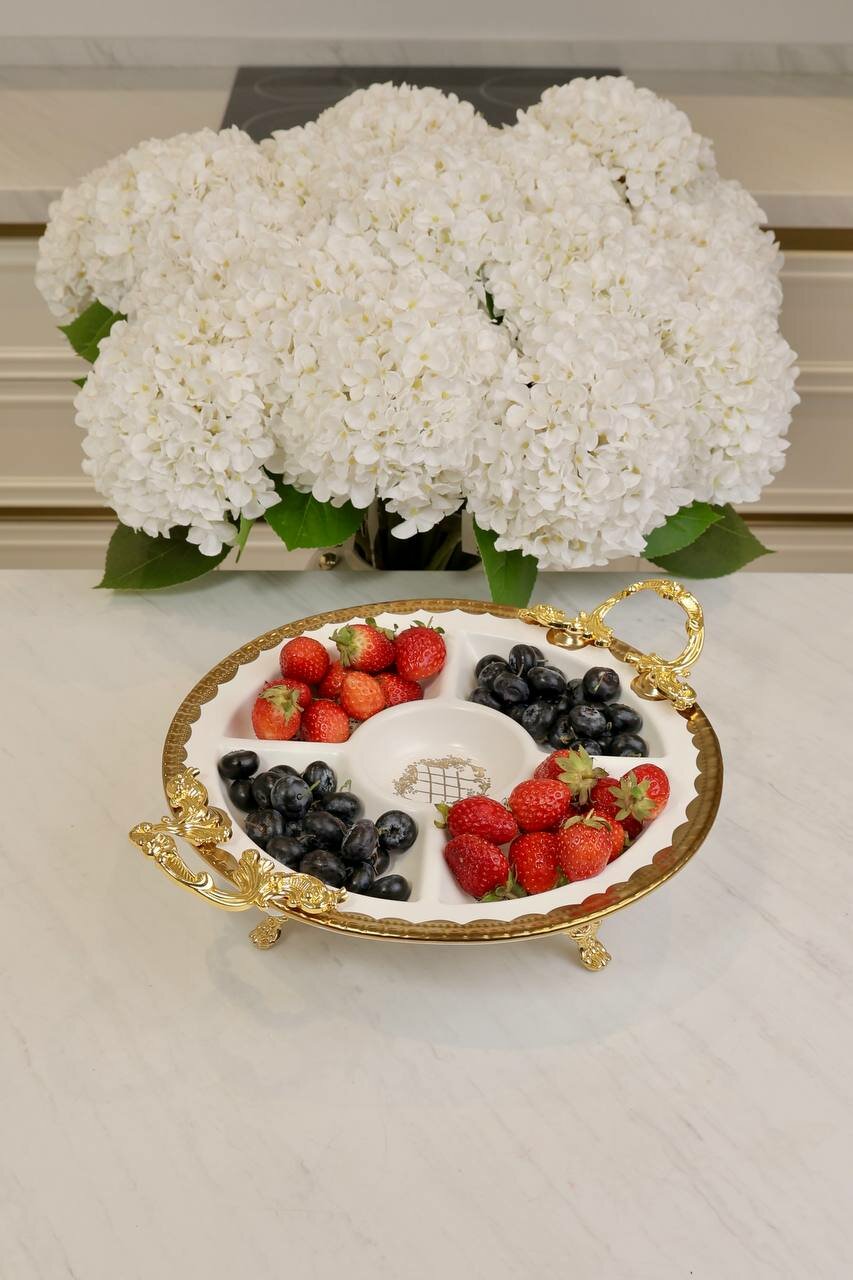 Элегантный менажница от бренда "NIMARA" золотистого цвета, круглые очень качественной посуды 1 шт