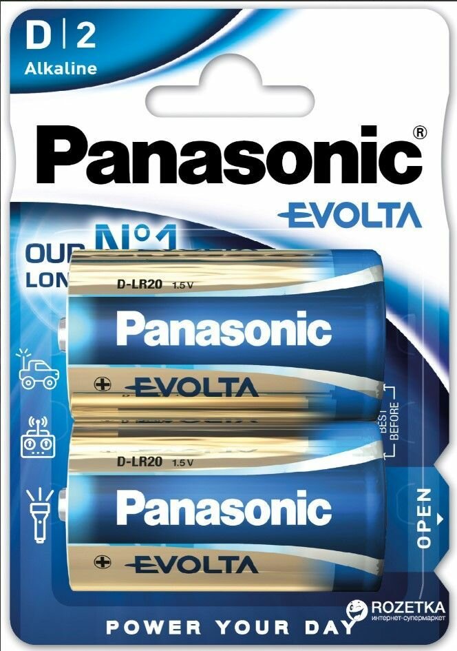Батарейки Panasonic LR20EGE/2BP D щелочные Evolta в блистере 2шт
