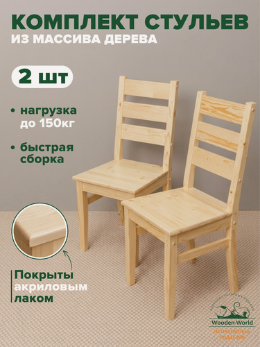 Изображение товара Стул деревянный со спинкой с лаковым покрытием, комплект стульев 2 штуки из массива дерева