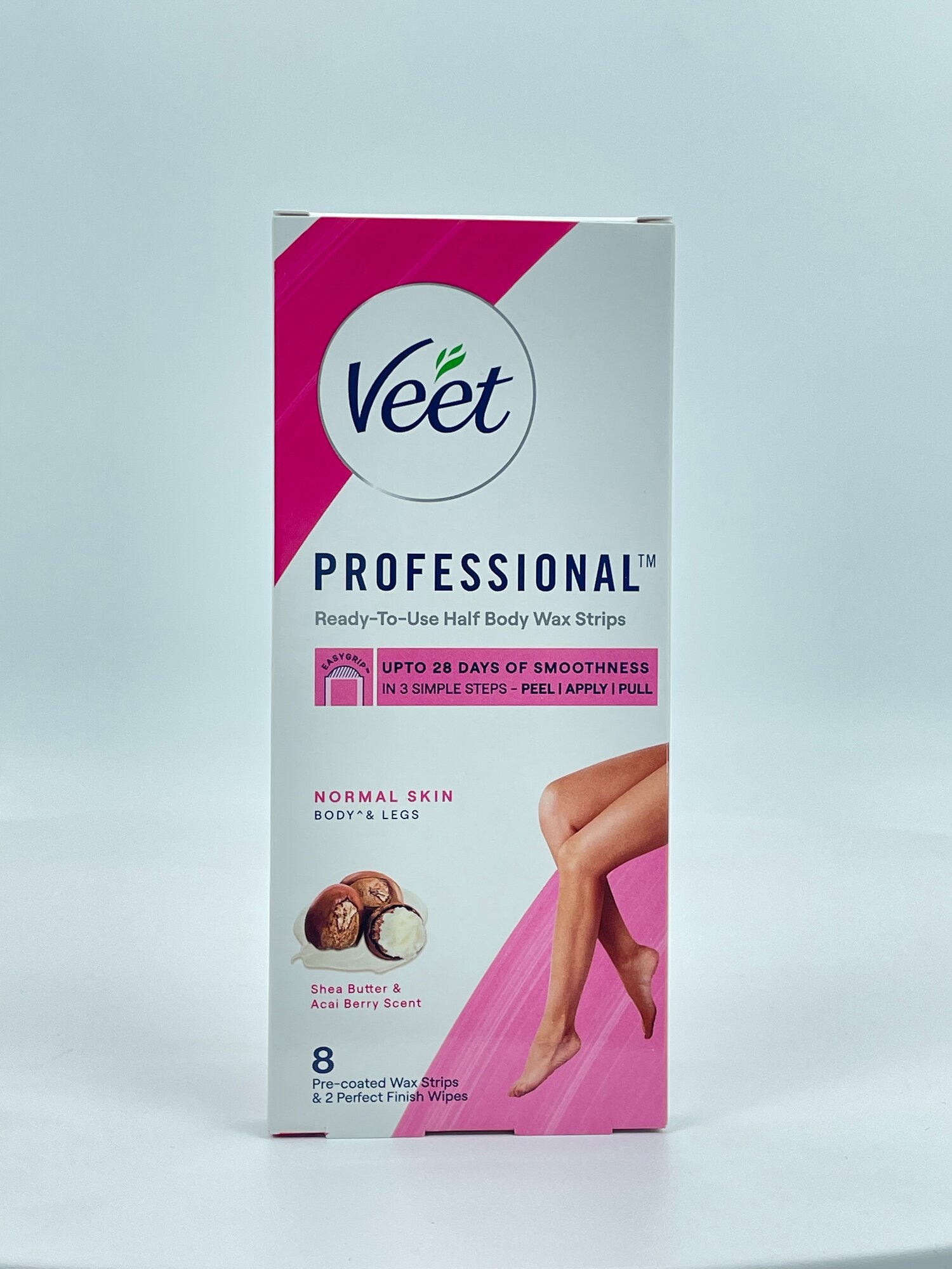 Восковые полоски Veet Professional для тела и ног, масло ши и асаи, 8 шт + 2 салфетки