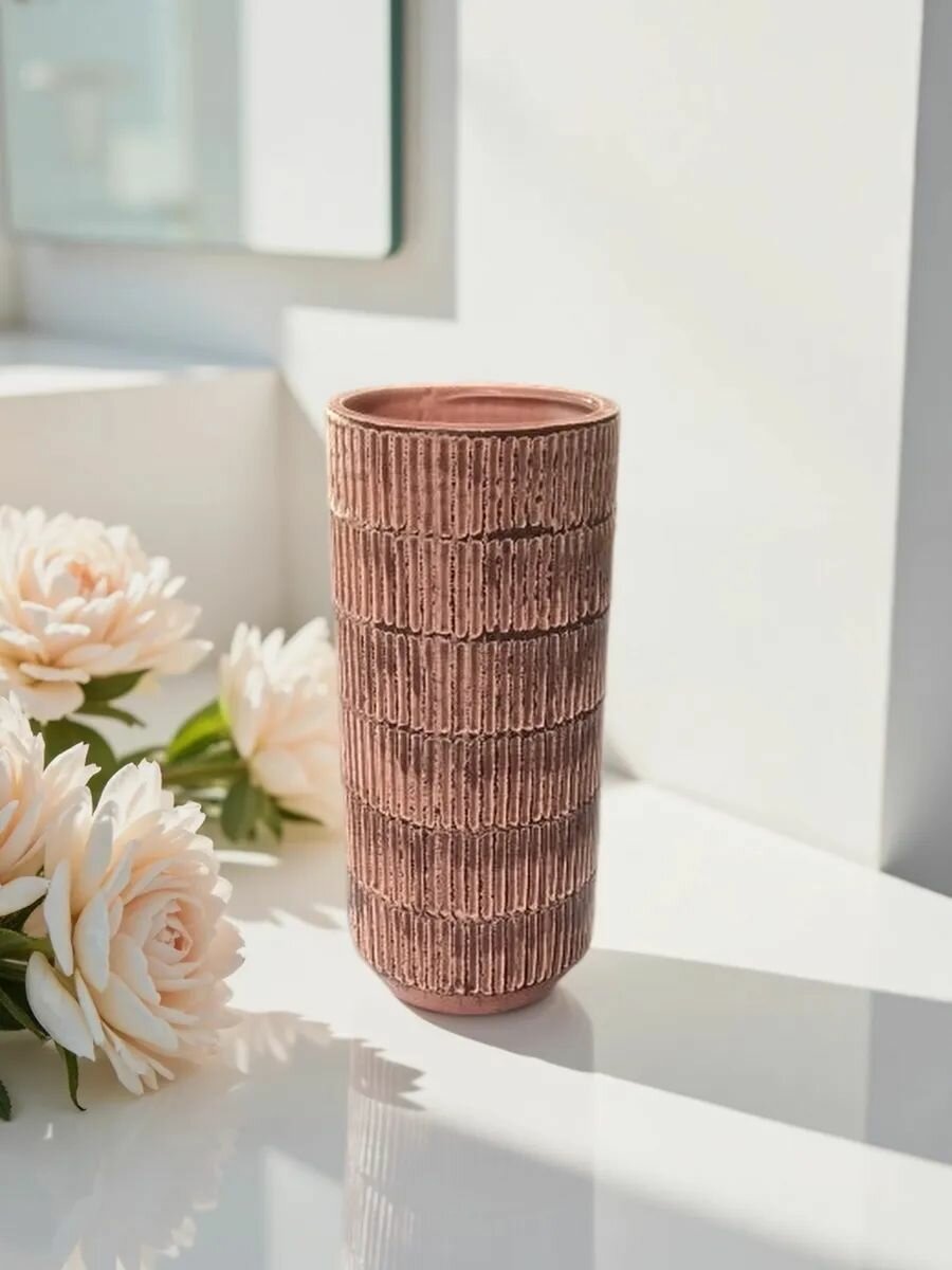 Ваза керамическая, 9*9*20см, настольное размещение, цвет розовый