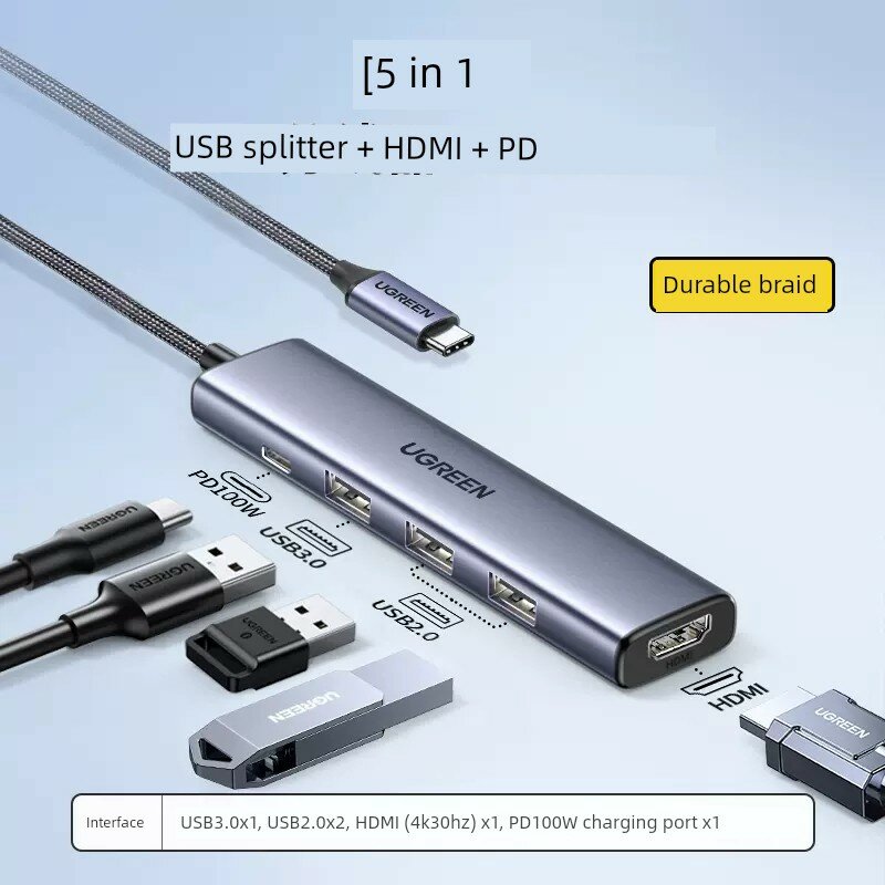 GreenLink HDMI Hub 5-in-1 Adapter для устройств Huawei, 5 портов: HDMI, USB, Ethernet, поддержка SD-карты