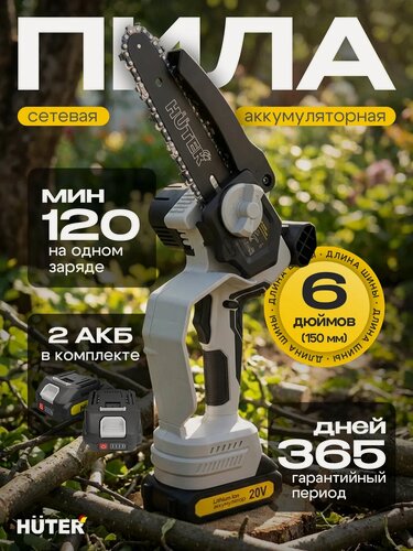 Изображение товара Пила аккумуляторная цепная Huter ELS-2000/2 MAX, 2 АКБ Li-ion, 2000 mAh, кейс