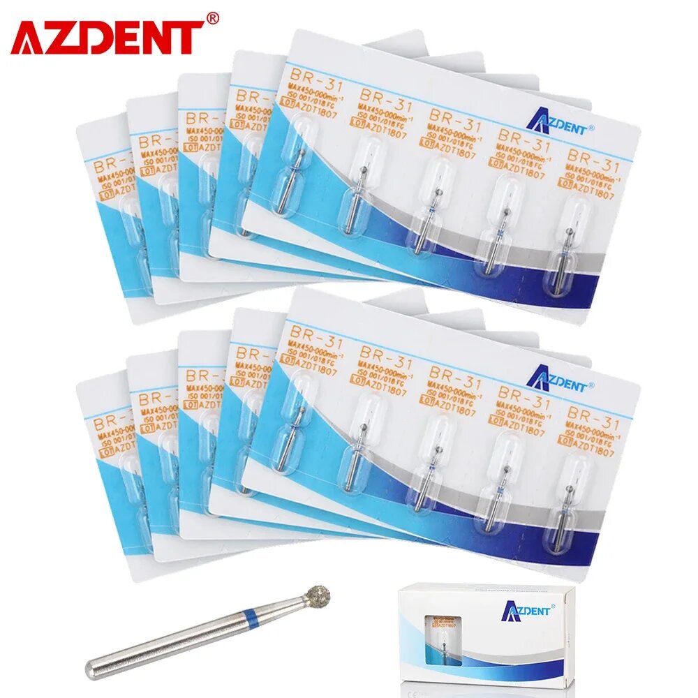 AZDENT Боры алмазные FG 1.6 мм, 50шт, Цвет: 50PCS SR-13