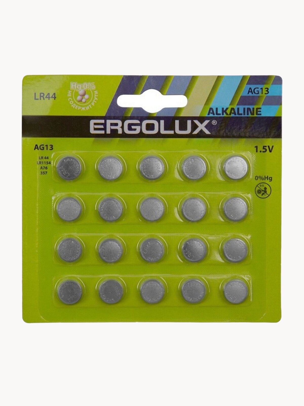 Батарейка для часов Ergolux AG13 BP20 1.5V, AG13 20шт в упаковке