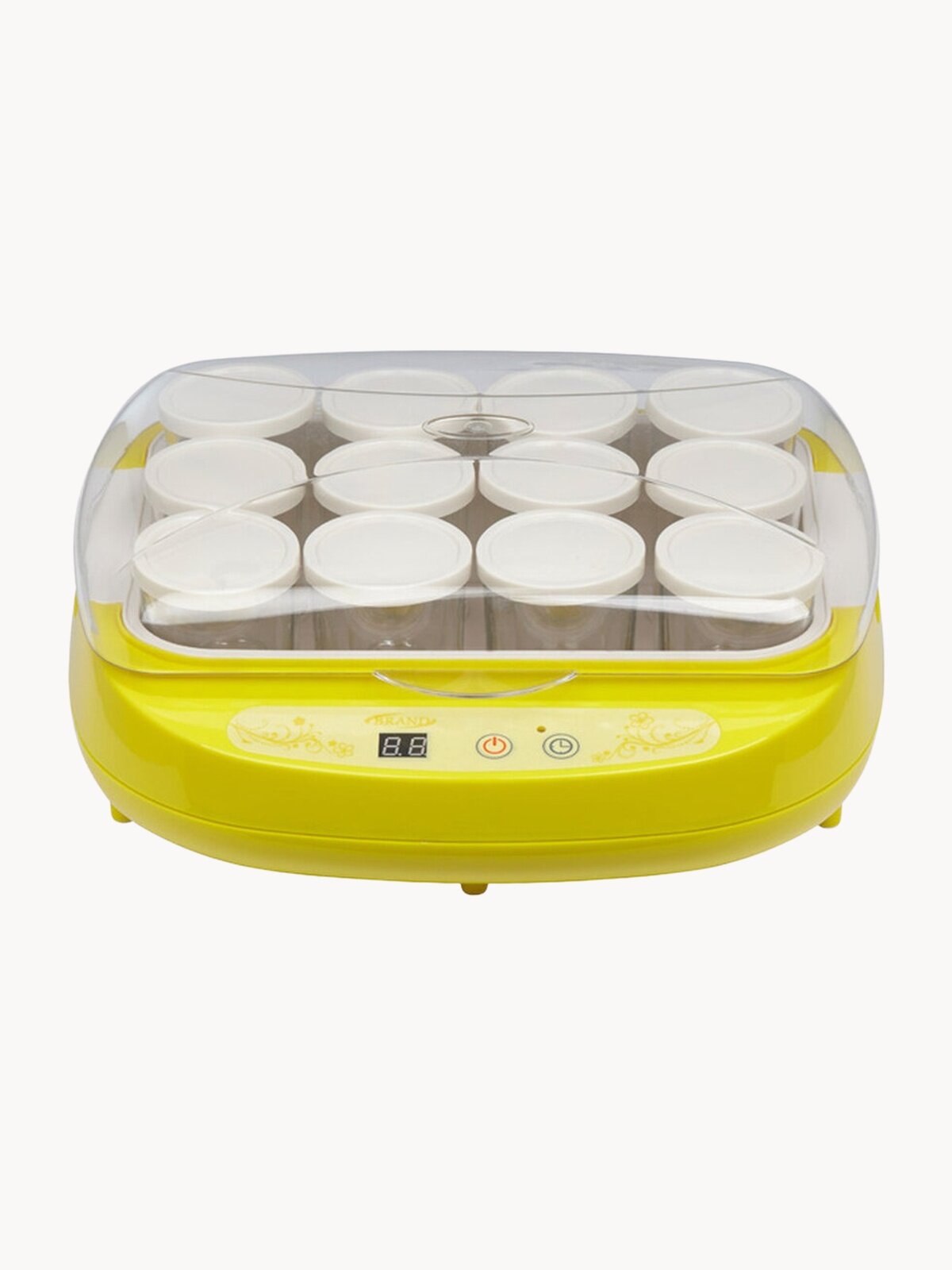 Йогуртница Brand 4002, 12 баночек по 200мл, электронное управление, желтый