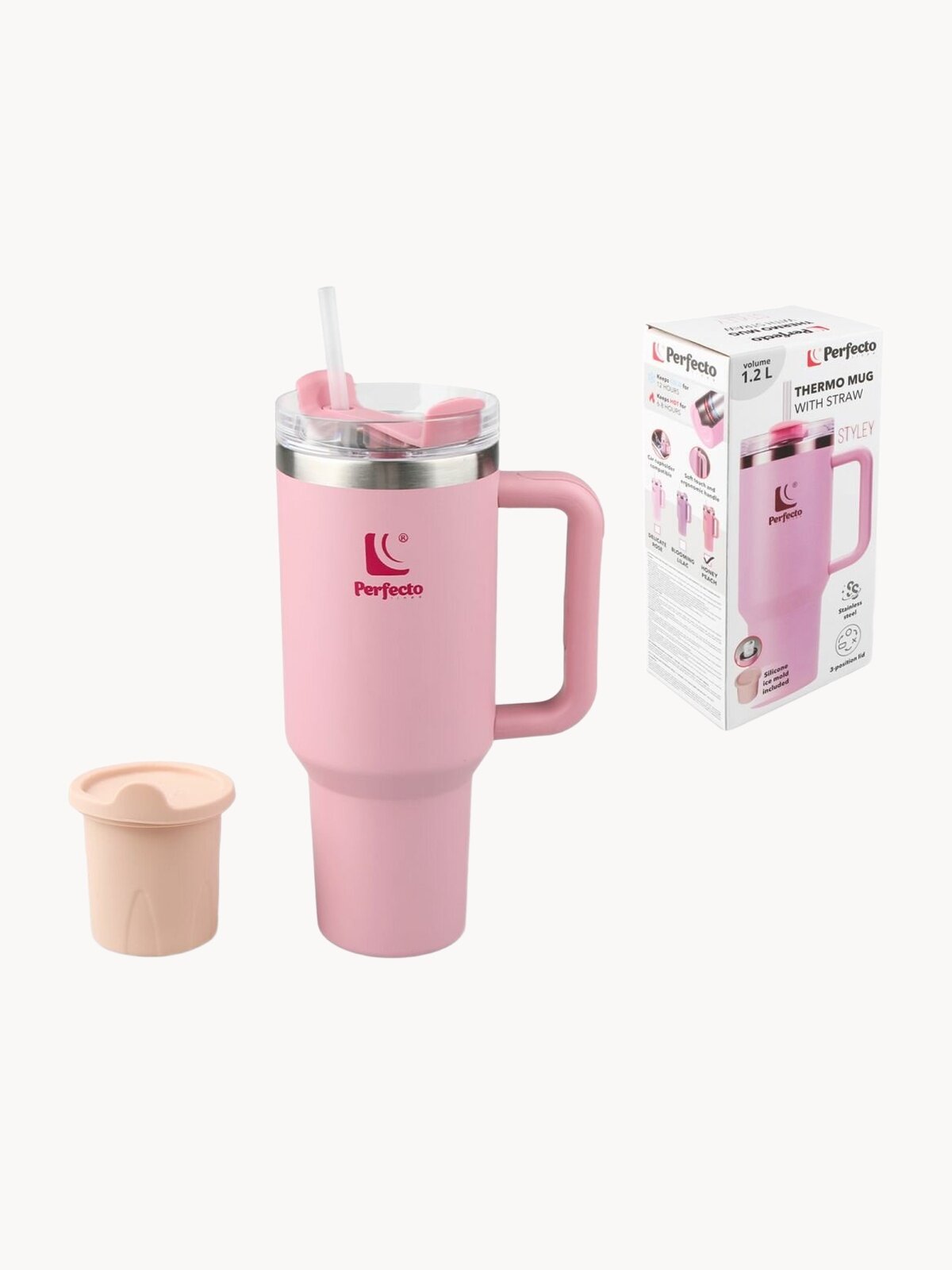 Термокружка c трубочкой 1180 мл нержавеющая сталь PERFECTO LINEA Styley (27-120013)