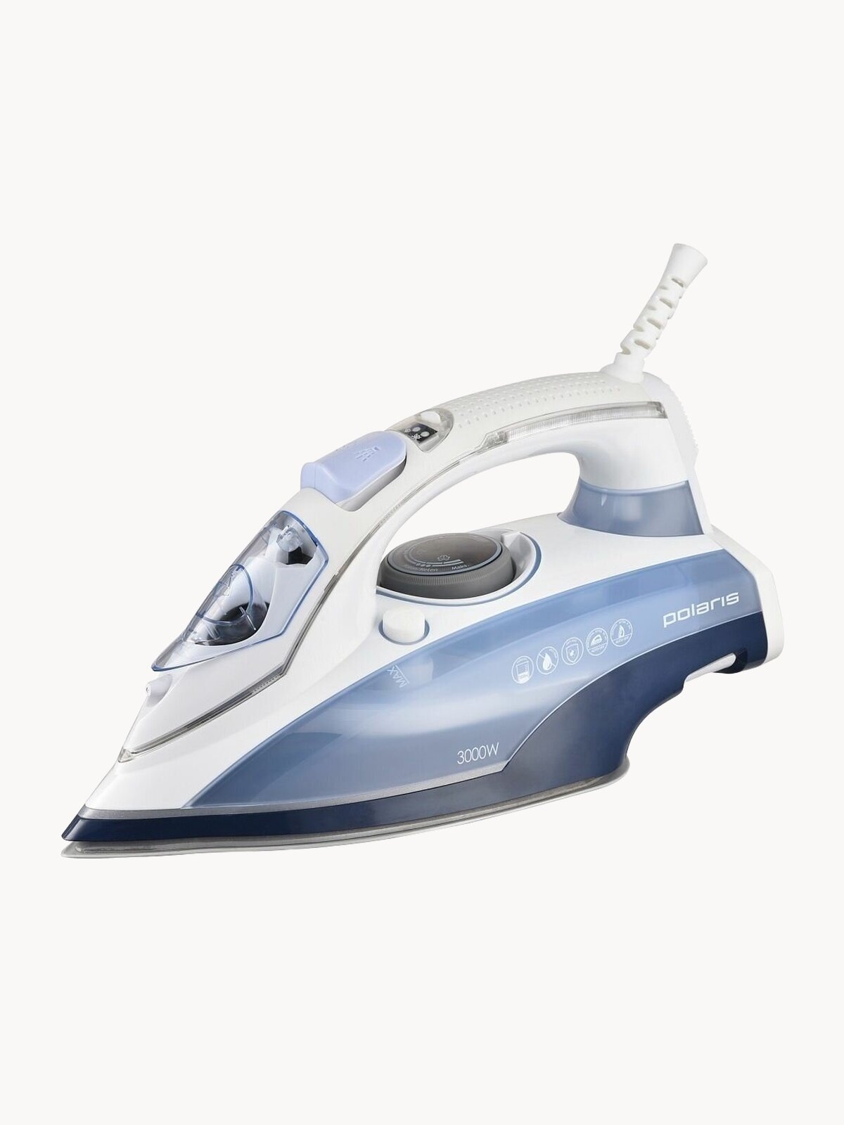 Утюг Polaris PIR 3074 SG AA 3m встроенный парогенератор и функция самоочистки / Белый, голубой