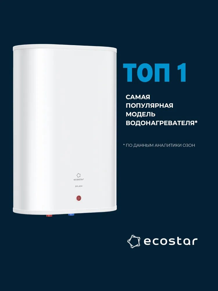 Водонагреватель электрический накопительный EcoStar серии SPLASH, EWH-SP80-FS, белый — фото 1