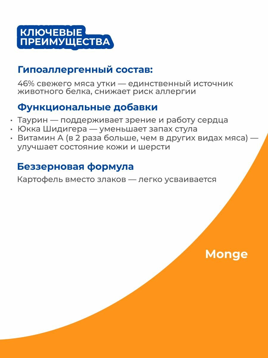 Monge Cat Monoprotein влажный корм для взрослых кошек с уткой, 85г х 28шт — фото 1