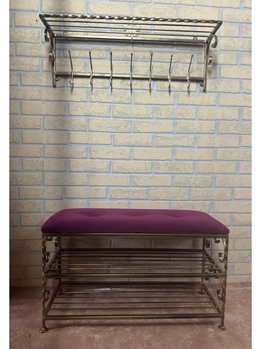 Кованая прихожая, вешалка + банкетка, Студия кованой мебели Нива, цвет фиолетовый/античная бронза — фото 1