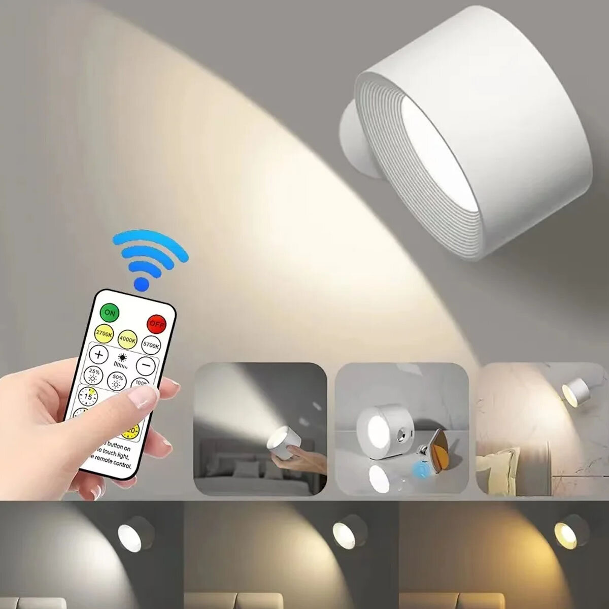 Светодиодные бра настенные лампы с аккумулятором разъем USB 3 температуры цвета 3 уровня яркости 360° поворот магнитная шар бесконтактные для чтения боковая кровать черный/белый/деревянная текстура 4.5W 350LM ABS+PC DC5V 1A 2000mAh 7.5см