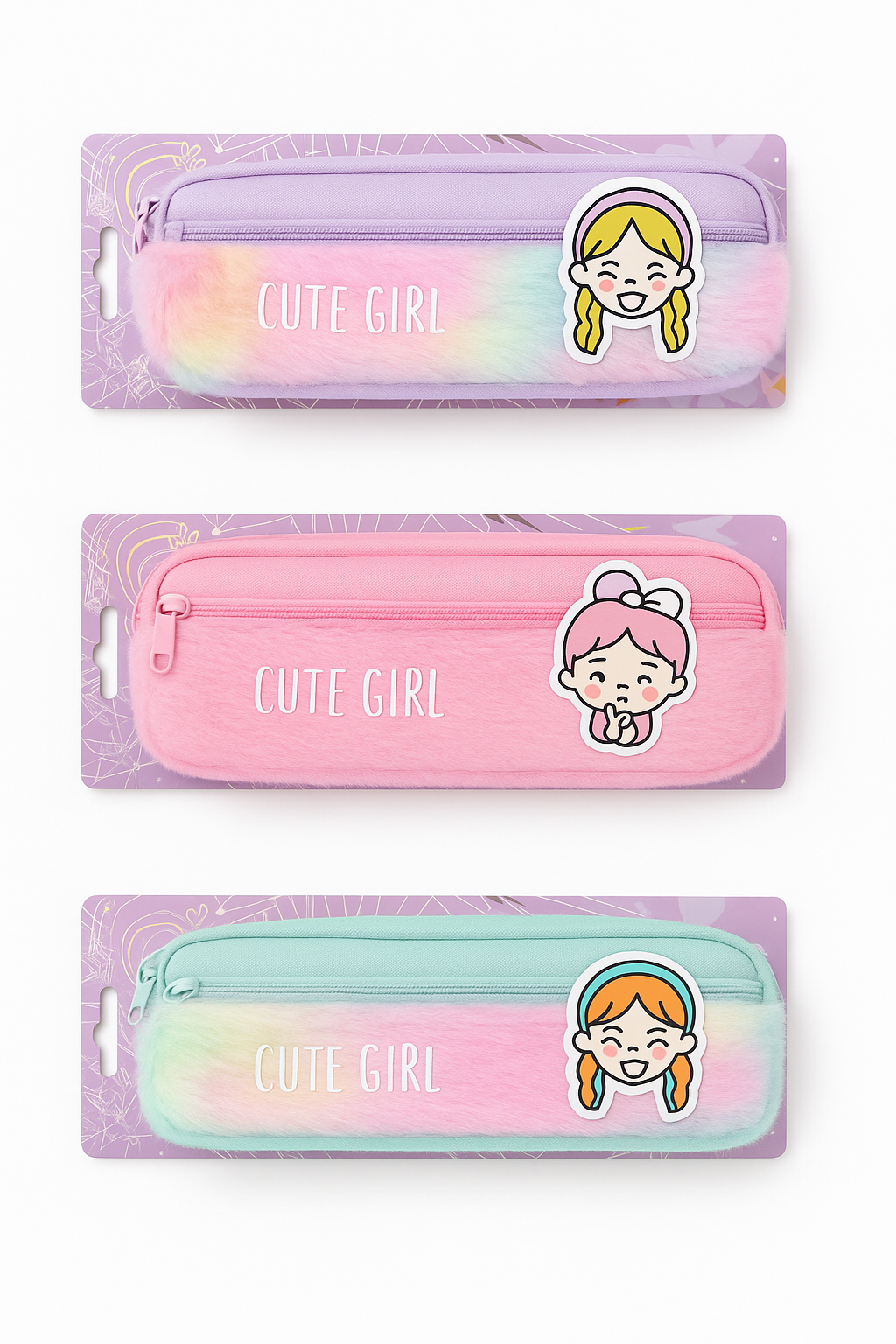 Пенал "Cute Girl", для девочек, розовый, мягкий, на молнии, 2 отделения