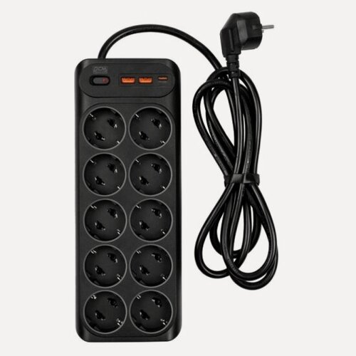 Изображение товара Сетевой фильтр Powercom SP-10 USB2A1СB 1.8м (10 розеток) черный (коробка)