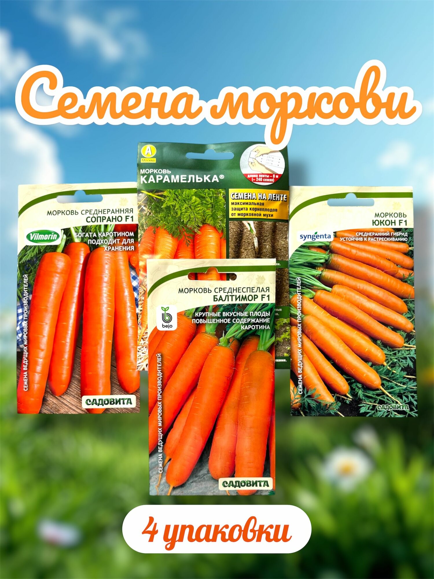 Набор семян моркови - 4 сорта Садовита  Аэлита