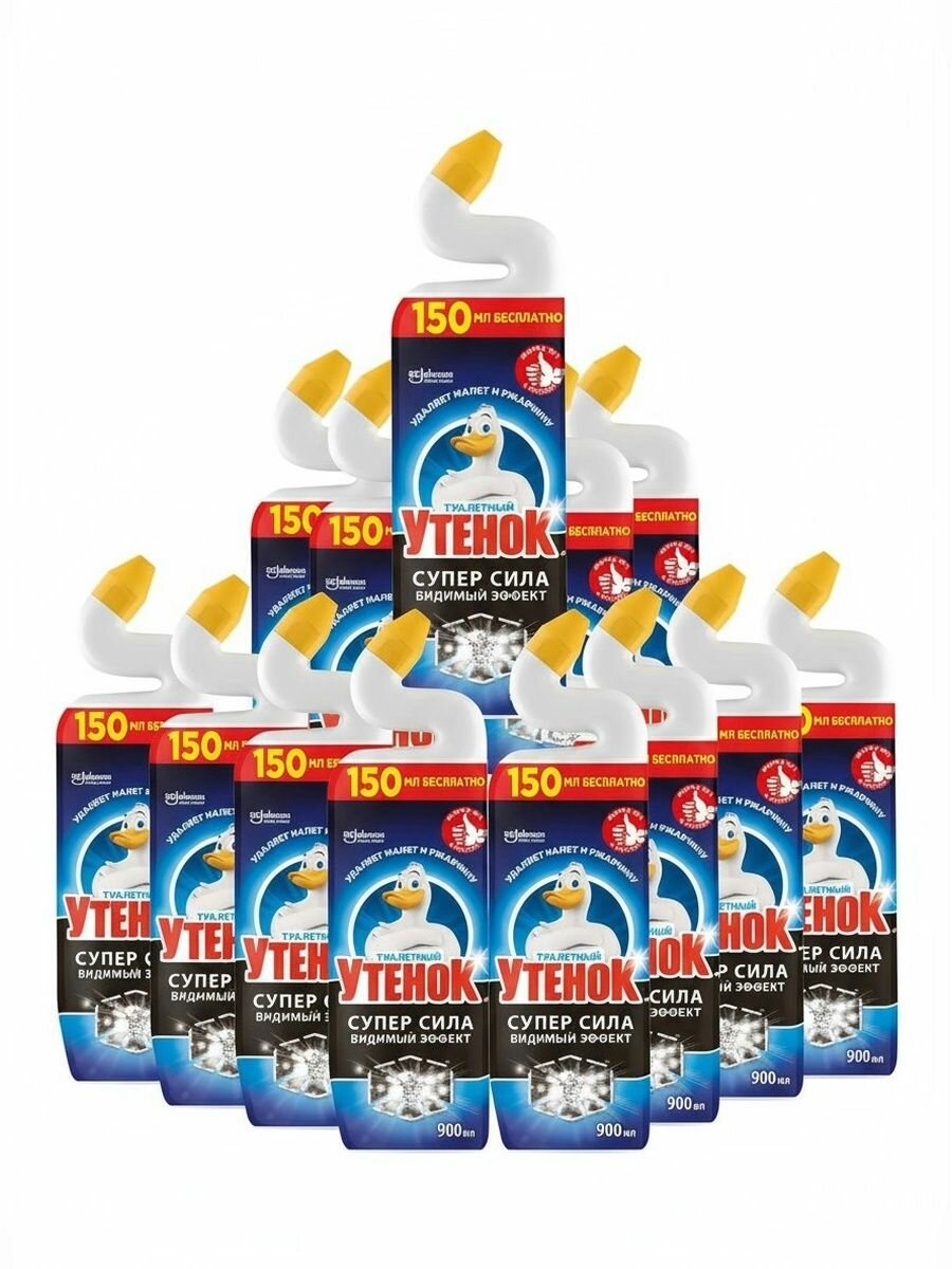 Средство для чистки унитаза Туалетный Утенок Супер Сила Видимый Эффект 900мл. Набор 12 шт.
