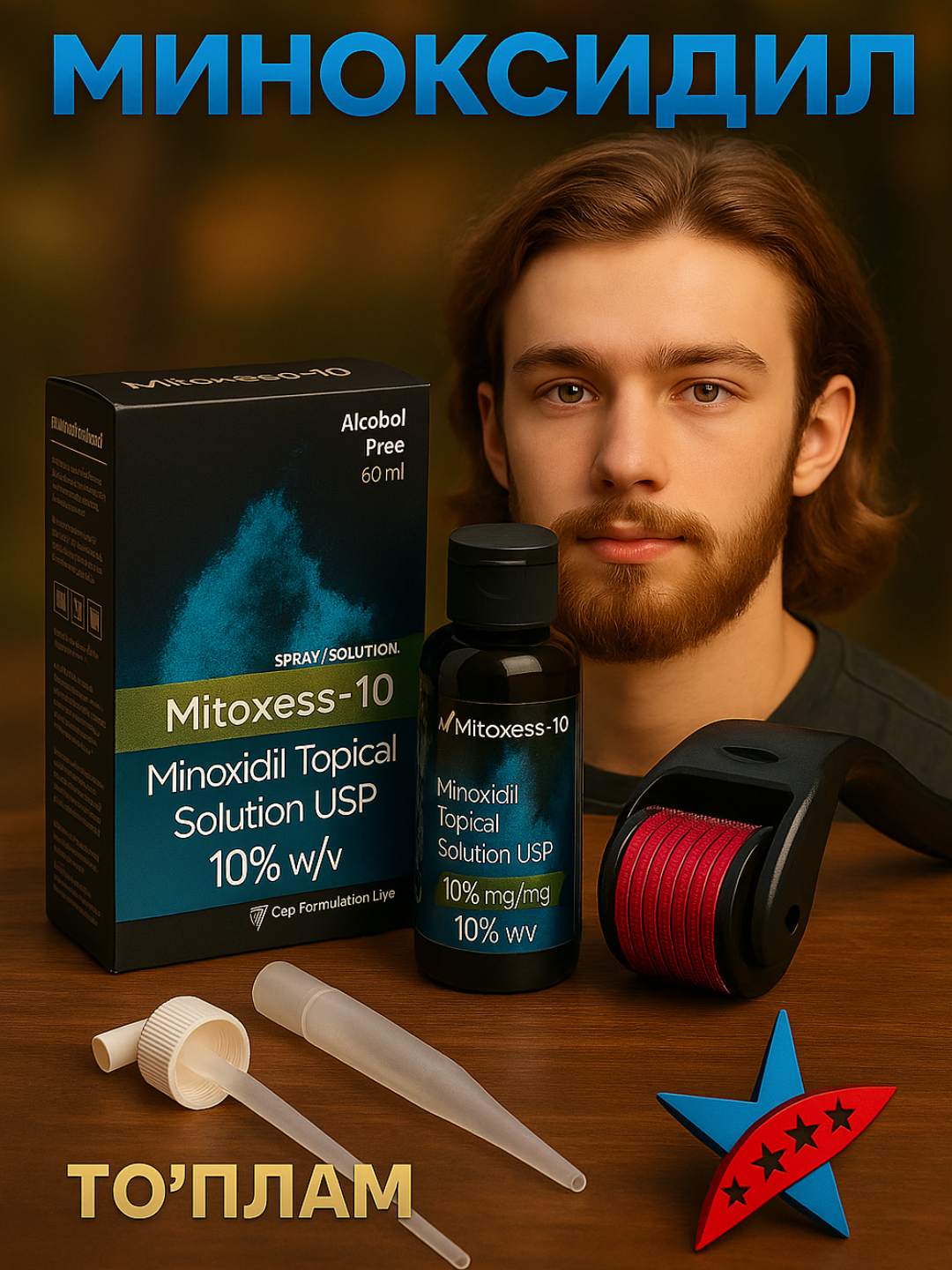 Миноксидил 10% Minoxidil Topical Solution USP 10%, для роста волос и бороды, 60 мл