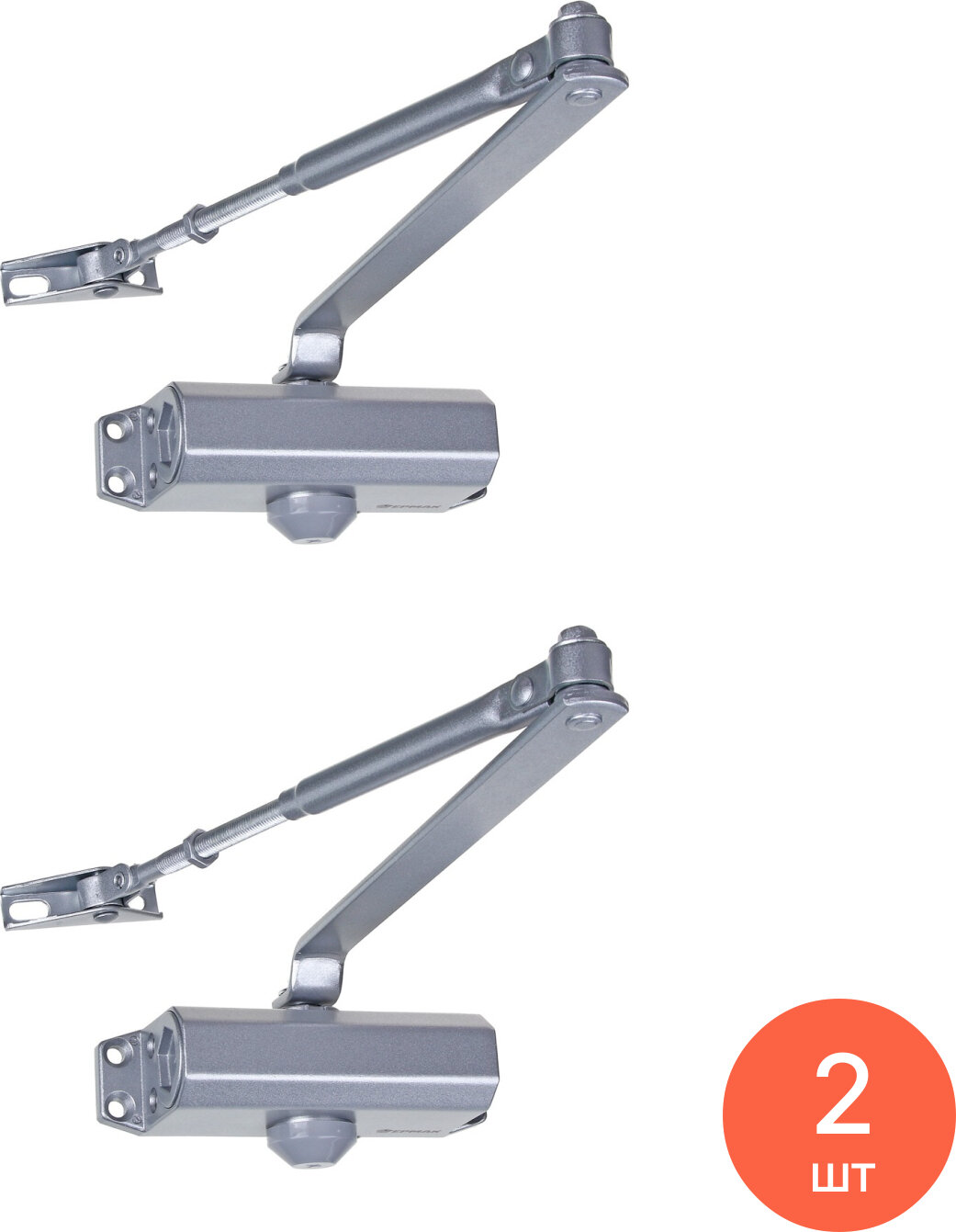 Доводчик дверной Ермак гидравлический боковой серебро макс ширина двери 950мм до 45кг расстояние между креплениями 132мм / фурнитура (комплект из 2 шт)