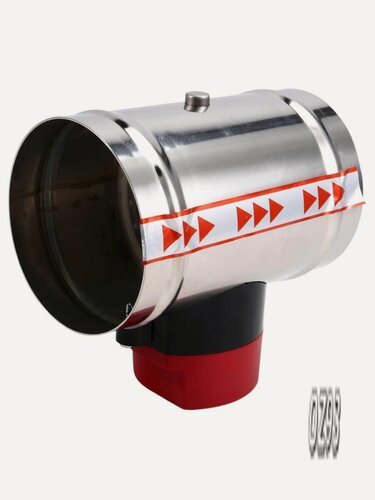 Изображение товара Электрический воздушный клапан с задвижкой для трубы 100 мм (4 дюйма) 220 В: ручной привод регулировки, нержавеющая сталь, серебристый цвет, для систем кондиционирования и вентиляции.