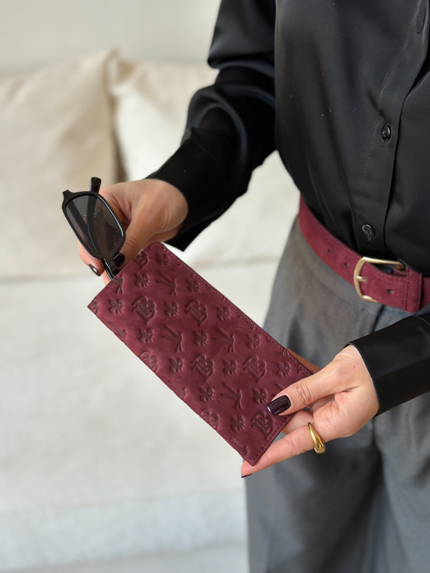 Футляр для очков натуральная кожа бордовый