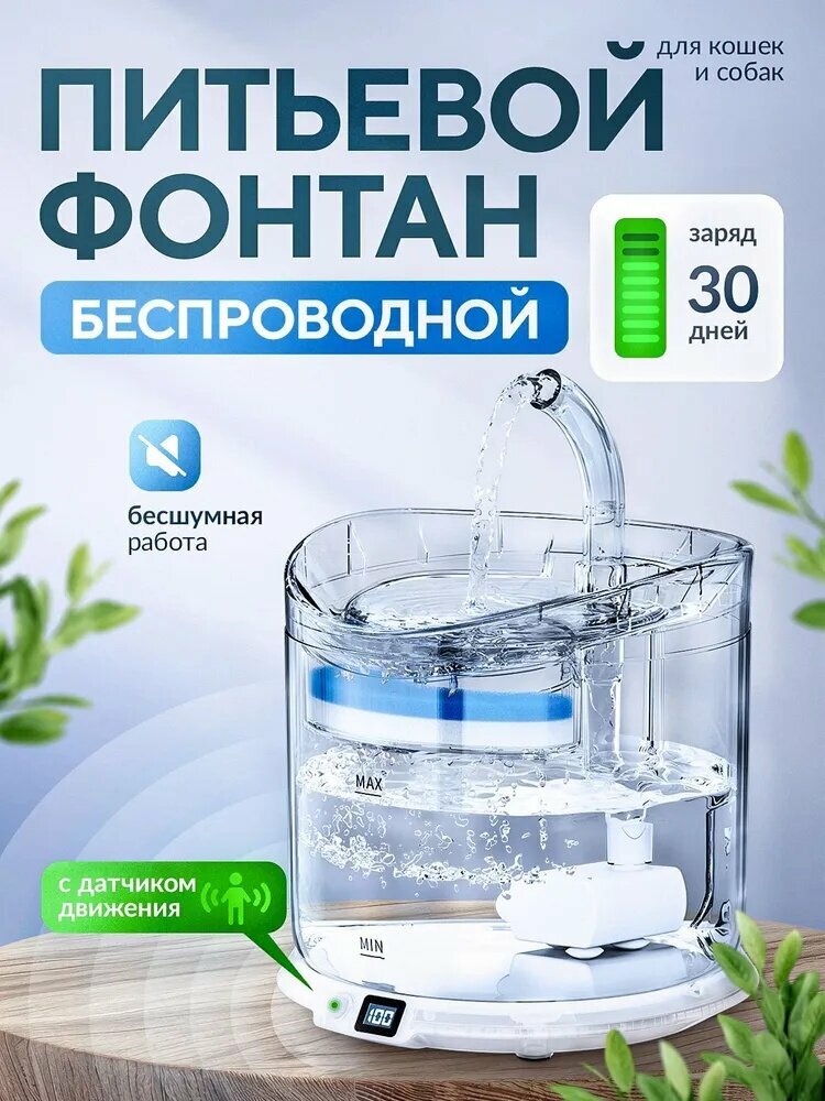 Картинки Фонтанчик для кошек питьевой беспроводной Xiaomi, автоматическая поилка, фонтан для кошек, поильник для кота