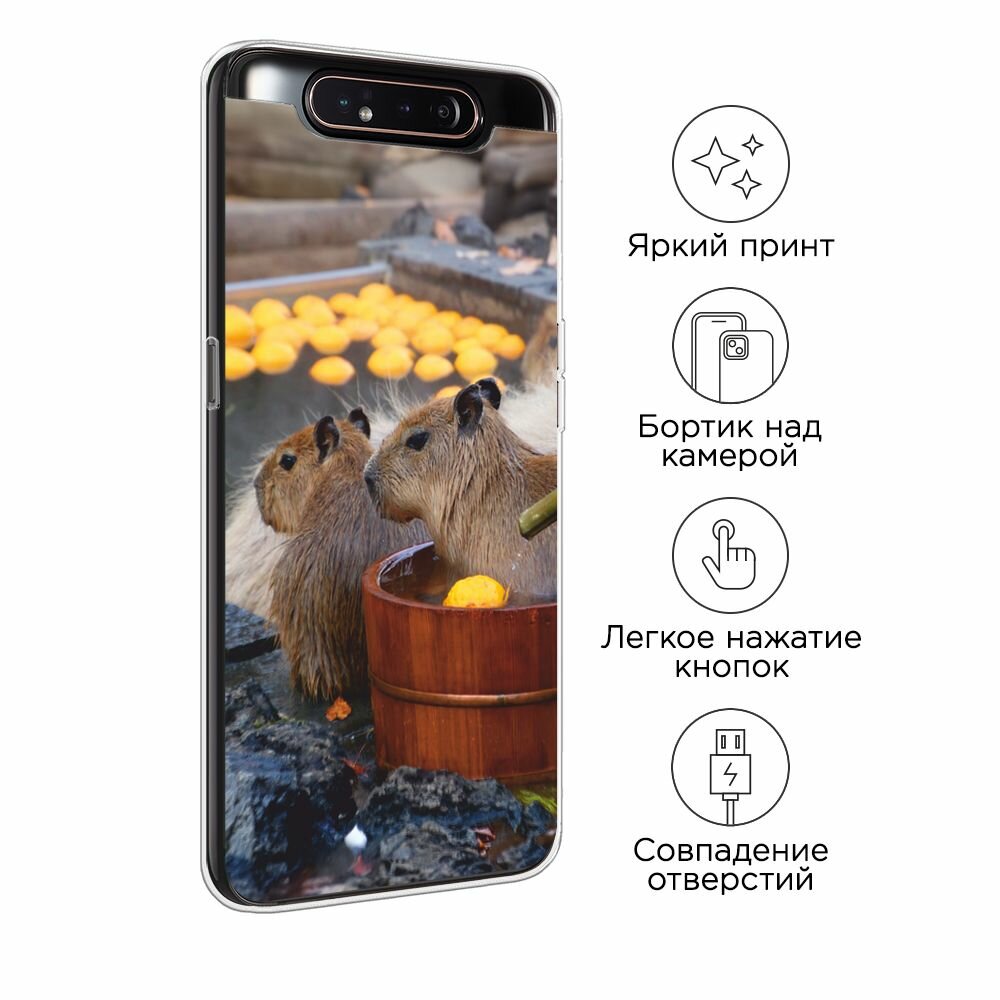 Чехол на Samsung Galaxy A80 / Самсунг Гэлакси A80 с принтом "Капибары отмокают" — фото 1