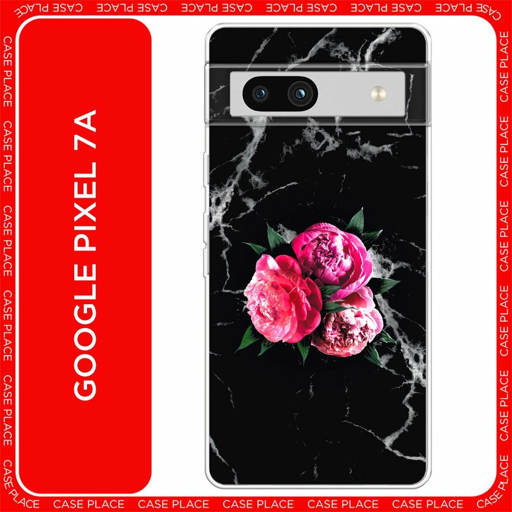 Чехол на Google Pixel 7a / Гугл Пиксель 7a с принтом "Букет на черном мраморе"