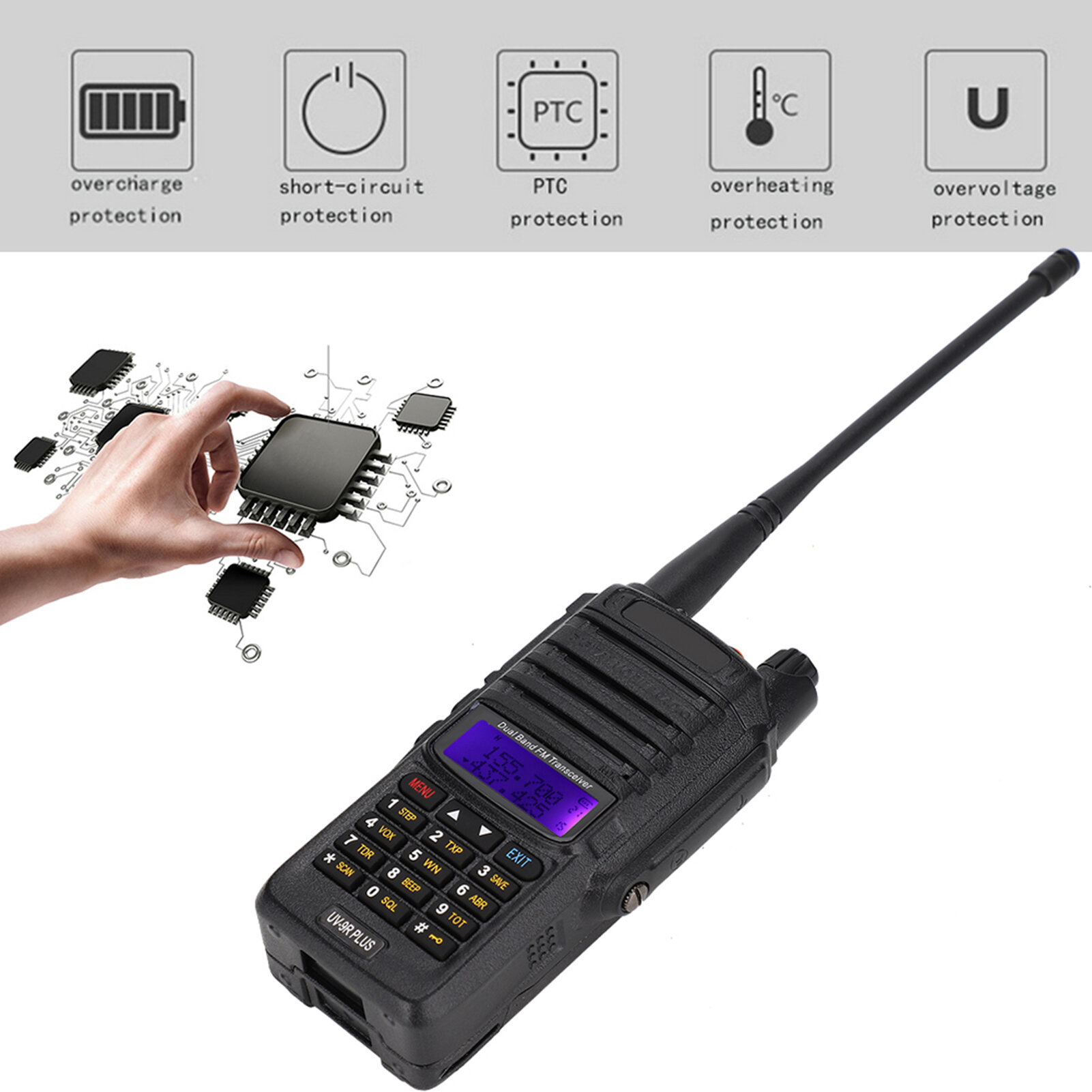 Ручная рация UV-9R Plus, 15W, ABS, водонепроницаемая, с функцией звукового оповещения, для походов