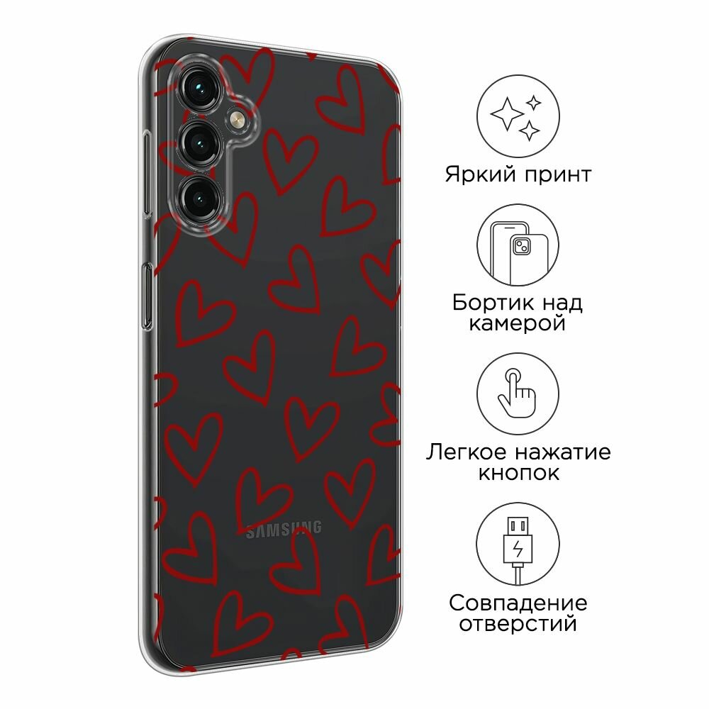 Чехол на Samsung Galaxy A14 4G / Галакси A14 4G с принтом "Little hearts doodles 2 - 14 февраля", прозрачный — фото 1