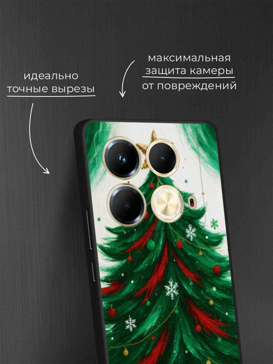 Черный матовый чехол на Infinix Note 40 / Инфиникс Нот 40 с принтом "Живописная елка" — фото 1