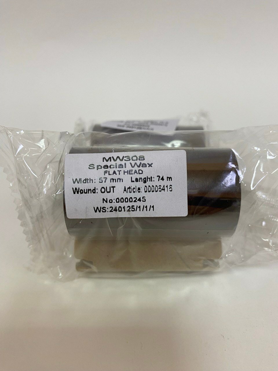 Лента термотрансферная (риббон) Monochrome MW308 57 х 74/57 Wax Out доп. втулка, 1 рулон — фото 1