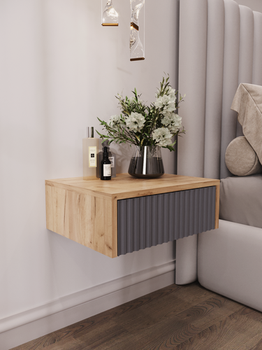 Изображение товара Тумба прикроватная, ЛДСП, МДФ, дуб золотистый, подвесная, 40x35x15 см