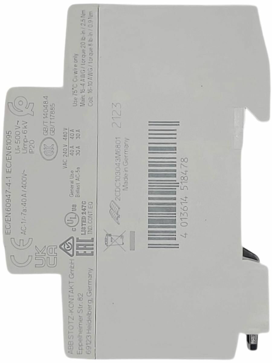 Модульный контактор ESB 40-20N-06 40А 2НО 0NC 220B ABB 1SAE341111R0620 — фото 1