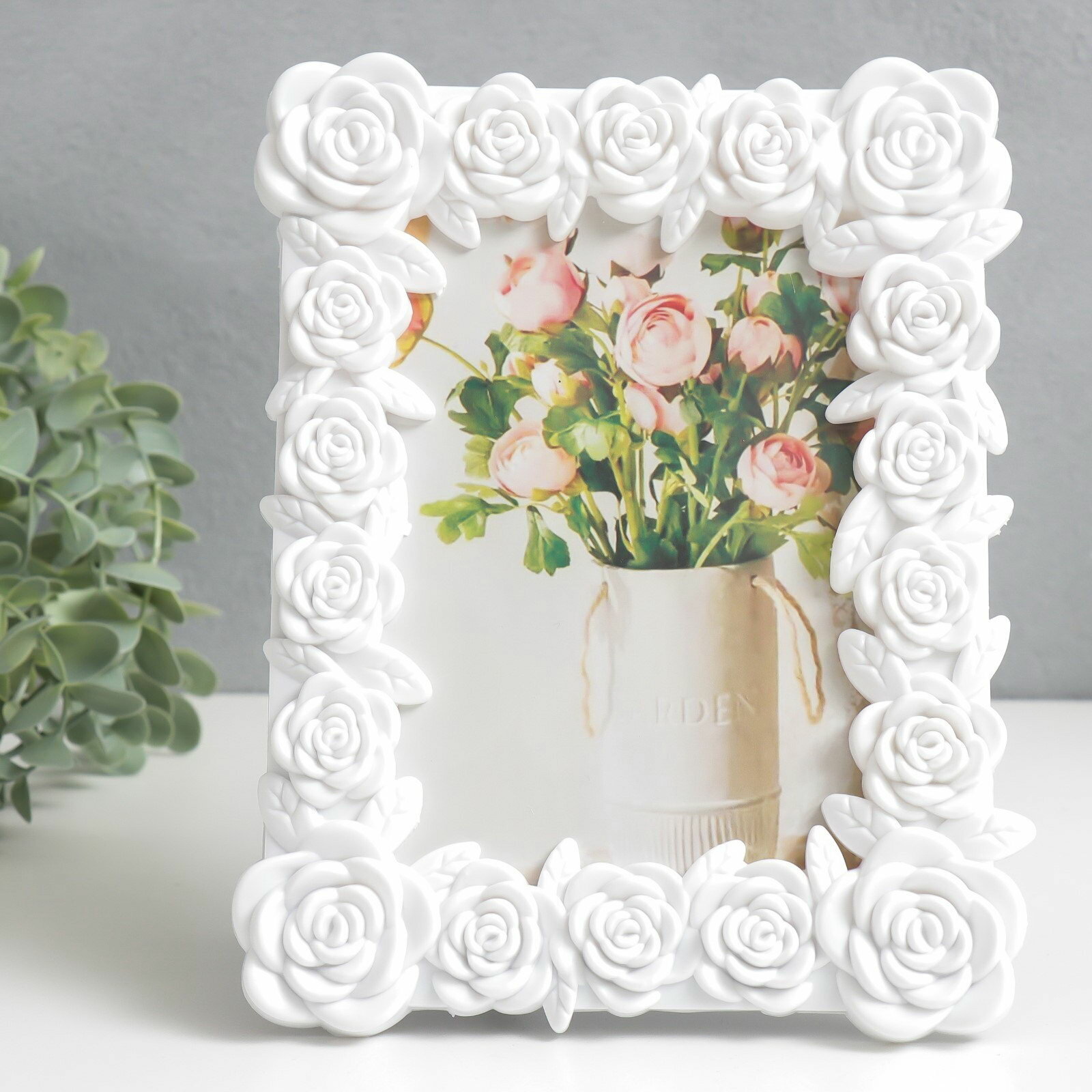 Фоторамка для фото 10x15 см "Розарий", пластик, белая, 22x17 см