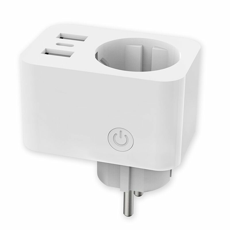 Умная евровилка Tuya 3680 Вт, с Wi-Fi модулем, USB-портом, IP44, белая — фото 1