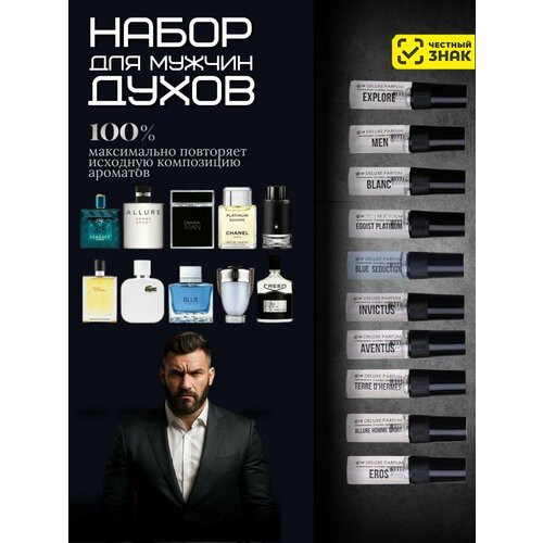 Подарочный набор миниатюр DELUXE PARFUM духи мужские по мотивам известных брендов, 10 пробников по 3 мл