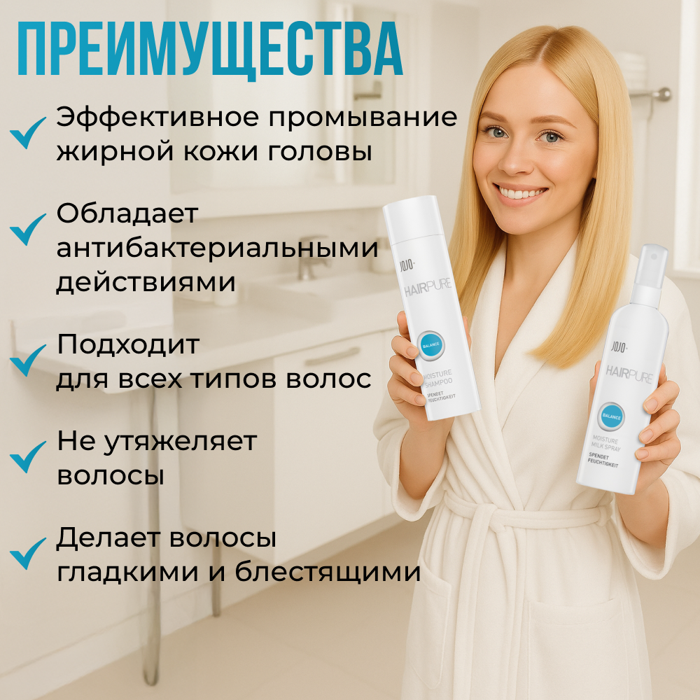 Спрей-молочко JOJO Haircosmetics "Balance Moisture", термозащита, 200мл — фото 1